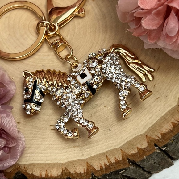 Gold and Crystal Saddled Horse Keychain Charm - Picture 12 of 16